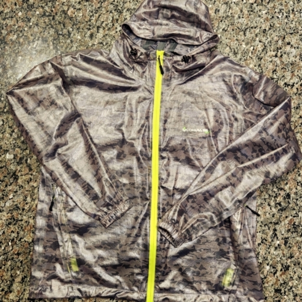 Camo Windbreaker Rain Jacket with Neon Accents